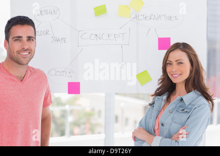 Creative team standing in front of whiteboard Stock Photo