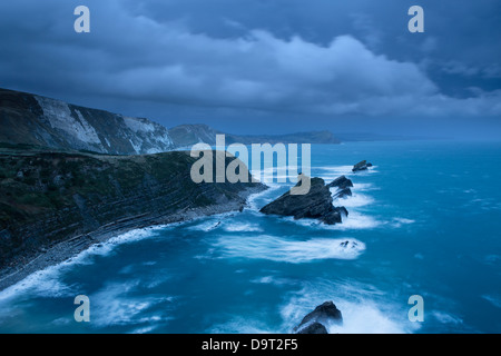 Mupe Bay at dawn on a rough winter morning, Jurassic Coast, Dorset, England, UK