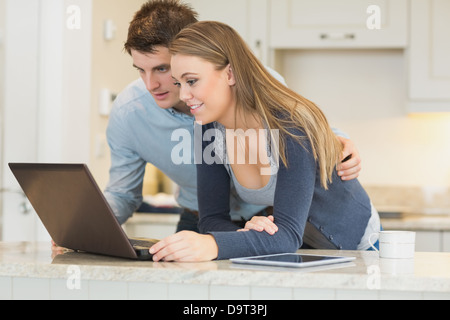 Man and woman chatting via webcam Stock Photo