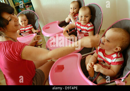 Leipzig, Germany, 24 June 2013. The Identical Quadruplets Laura, Jasmin ...