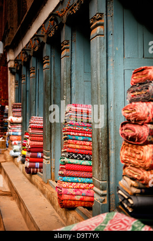 Textile market in Bhaktapur, Nepal. Stock Photo