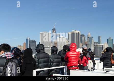 Tourists on a boat trip around Manhattan Island, New York Stock Photo