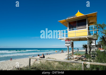 Lifeguard hut on beach at Surfers Paradise seaside town on the Gold Coast in Queensland Australia Stock Photo