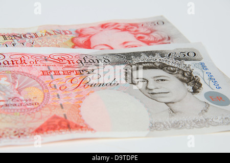 Two fifty pound notes, England, UK, Western Europe. Stock Photo