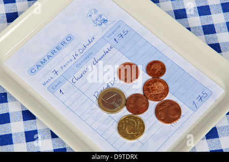 Receipt for Churros and hot chocolate, Costa del Sol, Andalucia, Spain, Western Europe. Stock Photo