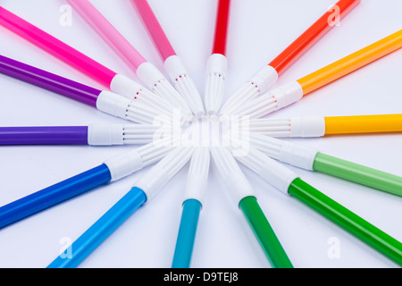 Pallet of colourful markers on white background. Stock Photo