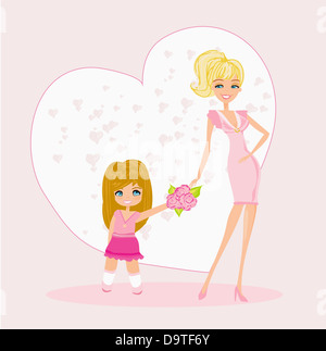 Little girl giving flowers to mom on mother's day Stock Photo