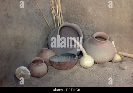 Salado pottery and gourds at Besh-Ba-Gowah Archaeological Park, a multi-storied village inhabited circa 1225-1400 AD, Arizona. Digital photograph Stock Photo