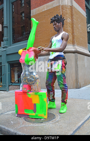 Portrait of Sidi, known as Leghead, a New York artist, who occasionally poses with a mannequin's leg on his head. Stock Photo