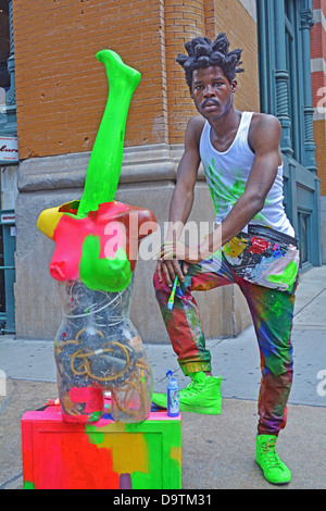 Portrait of Sidi, known as Leghead, a New York artist, who occasionally poses with a mannequin's leg on his head. Stock Photo