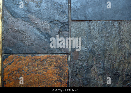 closeup of textured tiles made from grungy gray stone Stock Photo