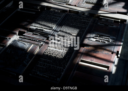 A close up shot of a vintage letterpress printing type. Stock Photo