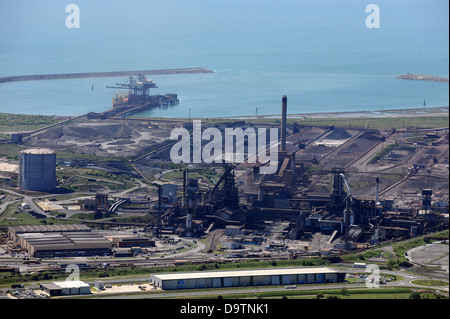 Aerial image of Port Talbot steel works and Aberavon beach.