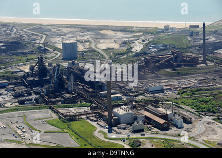 Aerial image of Port Talbot steel works and Aberavon beach.