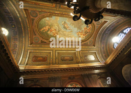 June 7, 2013 - New York, NY, U.S - (File Photo: June 7, 2013) A mural on the ceiling of the McGraw Rotunda in the New York Public Library is photographed during the Chris Hondros Fund Auction on June 7th, 2013 at the New York Public Library in New York City, New York. Hondros was killed in Libya on April 20, 2011. The Chris Hondros Fund, run by Christina Piaia, awards money to working international photojournalists in need. For more information please see http://www.chrishondrosfund.org (Credit Image: © Krista Kennell/ZUMAPRESS.com) Stock Photo