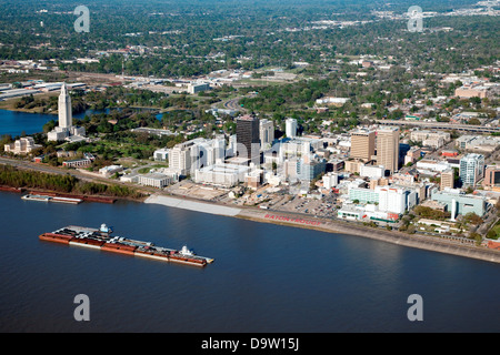 Aerial of Downtown Baton Rouge, Louisiana from over The Mississippi River Stock Photo