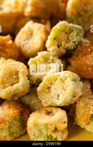 Organic Homemade Fried Green Okra against a Background Stock Photo