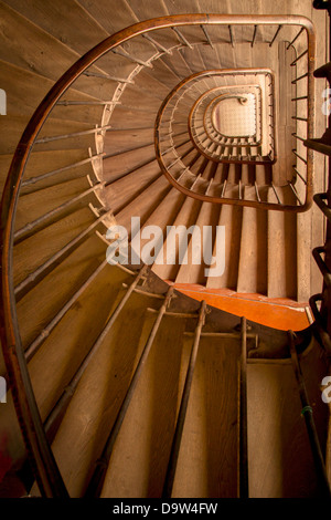 View down an old staircase in building along Faubourg Saint Antoine near Bastille, Paris France Stock Photo