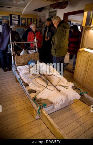 Dog sled display, Qaanaaq museum, former home of Arctic explorer, Knud Rasmussen, northern Greenland Stock Photo