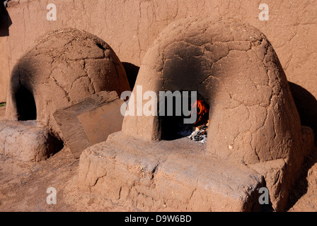 Clay stove in the old Indian Pueblo, Martinez Hacienda, Taos, Taos County, New Mexico, USA Stock Photo