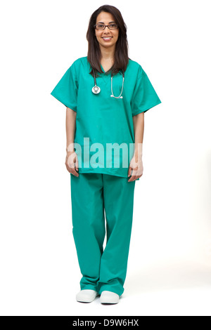 portrait of doctor in scrubs with stethoscope on white background Stock Photo