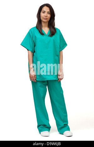 portrait of doctor in scrubs with stethoscope on white background Stock Photo