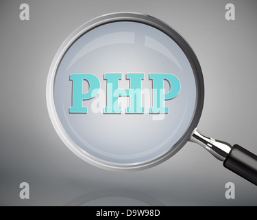 Magnifying glass showing php word Stock Photo
