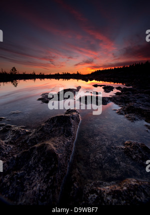 The Sunset over Lake Huron near Tobermory, Ontario, Canada and Bruce Peninsula National Park. Stock Photo