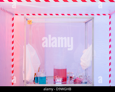 sterile chamber in a containment tent with a purple and blue background ...