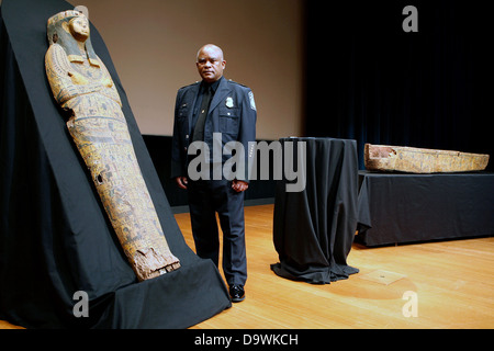 US Returns Ancient Sarcophagus to Egypt. Stock Photo