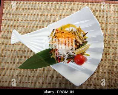 Salad from roasted eggplants, mushrooms, soy sauce.Japanese cuisine  Stock Photo