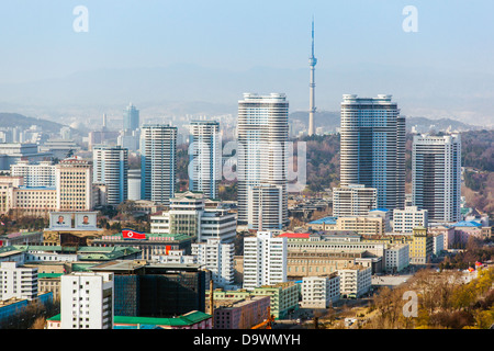 Democratic People's Republic of Korea (DPRK), North Korea, Pyongyang city skyline Stock Photo