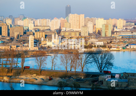 Democratic People's Republic of Korea (DPRK), North Korea, Pyongyang, elevated view over the city skyline Stock Photo