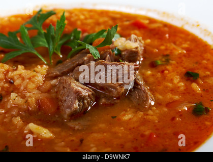 Soup Kharcho, traditional Georgian soup with meat and rice Stock Photo