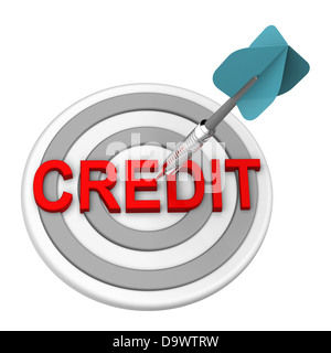 Dart on the target with credit text on it. Stock Photo