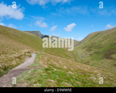 View along the River Glenderamackin valley to the rocky upthrusts of Sharp Edge & Foule Crag on Blencathra, a Lake District fell