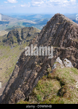 The summit of Y Lliwedd east peak, a mountain on the Snowdon massif, forming part of the famous horseshoe walk Stock Photo