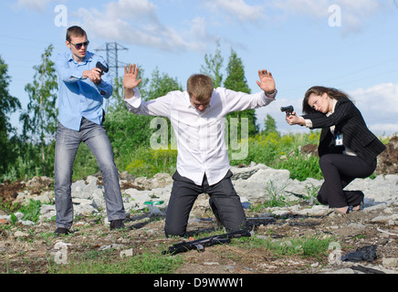 Two FBI agents conduct arrest of an offender Stock Photo