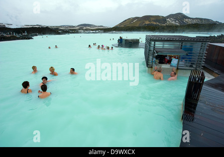 People bathing in the Blue Lagoon geothermal bath resort in Iceland Stock Photo