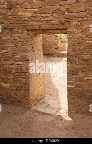 Doorway inside Pueblo Bonito, an Anasazi/Ancestral Puebloan site in Chaco Canyon, New Mexico. Digital photograph Stock Photo