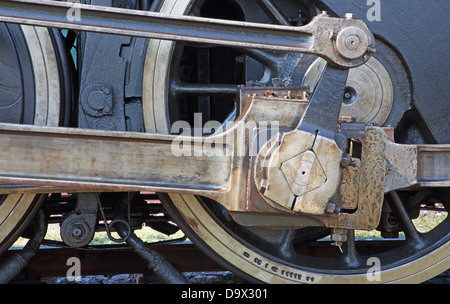 detail of driving rod mechanism on old steam locomotive Stock Photo