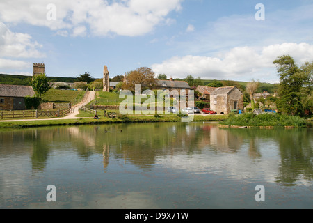 Pond church and abbey ruins Abbotsbury Dorset England UK Stock Photo