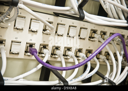 ethernet cables on a patch panel Stock Photo