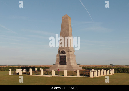 The Australian 1st Division Memorial, Pozieres, France with the British Memorial at Thiepval visible in the distance. Stock Photo