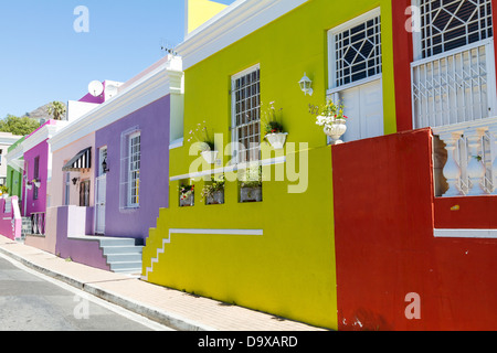 Brightly coloured houses in the Cape Malay quarter of Cape Town. Stock Photo