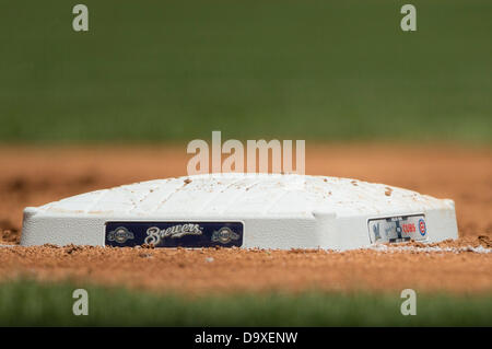 Milwaukee, Wisconsin, USA. 27th June, 2013. June 27, 2013: First base during the Major League Baseball game between the Milwaukee Brewers and the Chicago Cubs at Miller Park in Milwaukee, WI. The Cubs won, 7-2. John Fisher/CSM. Credit: csm/Alamy Live News Stock Photo