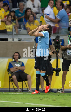 Belo Horizonte, Brazil. Edinson Cavani (URU), JUNE 26, 2013 - Football / Soccer : Edinson Cavani of Uruguay celebrates after scoring a goal during the FIFA Confederations Cup Brazil 2013 Semifinal match between Brazil 2-1 Uruguay at Estadio Mineirao in Belo Horizonte, Brazil. (Photo by Maurizio Borsari/AFLO) Credit:  Aflo Co. Ltd./Alamy Live News Stock Photo