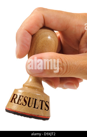 results marked on rubber stamp Stock Photo