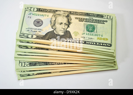 Stack of Twenty Dollar Bills Stock Photo