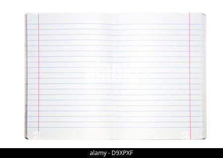 Blank lined exercise book on white Stock Photo